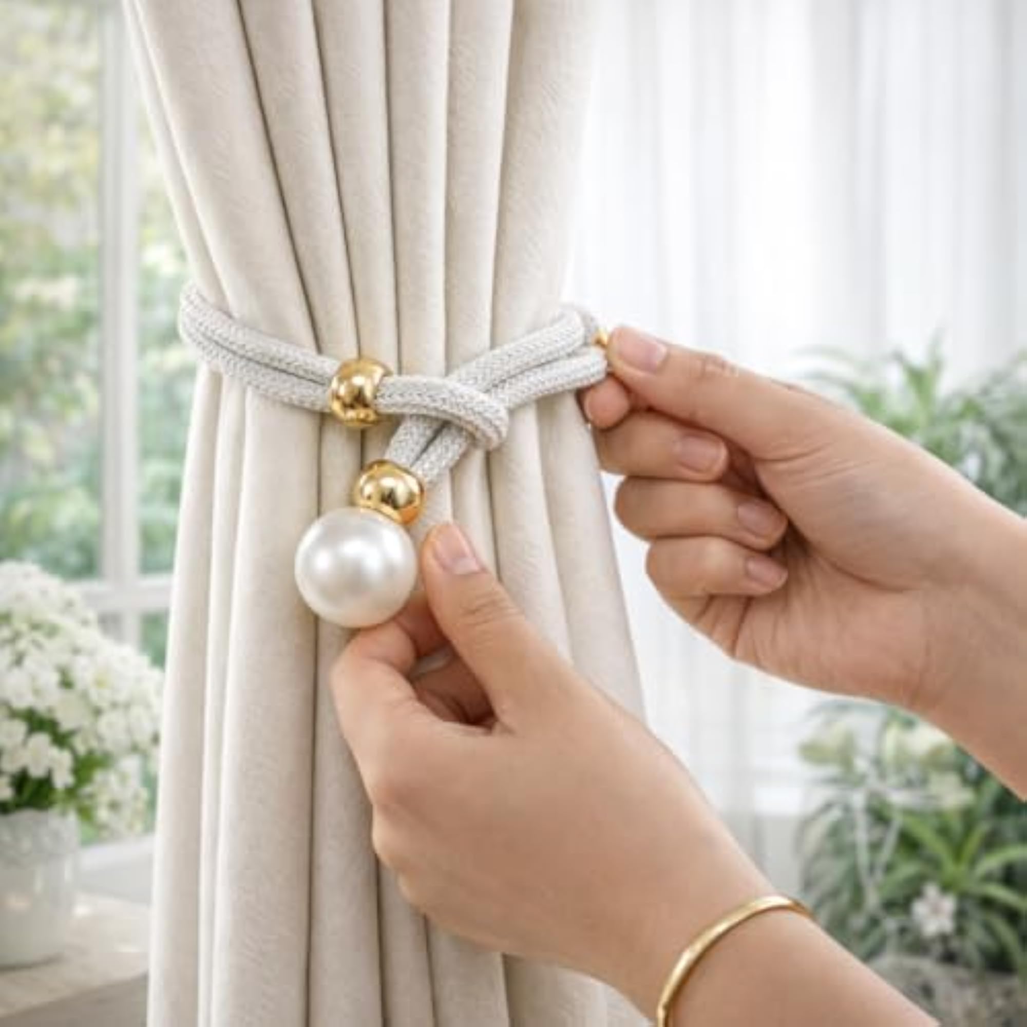 Magnetic Curtain Clips & Tiebacks, Decorative Pearl Rope